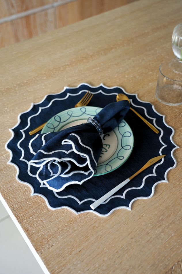 Pack Mantel Individual + Servilleta Azul y Blanco